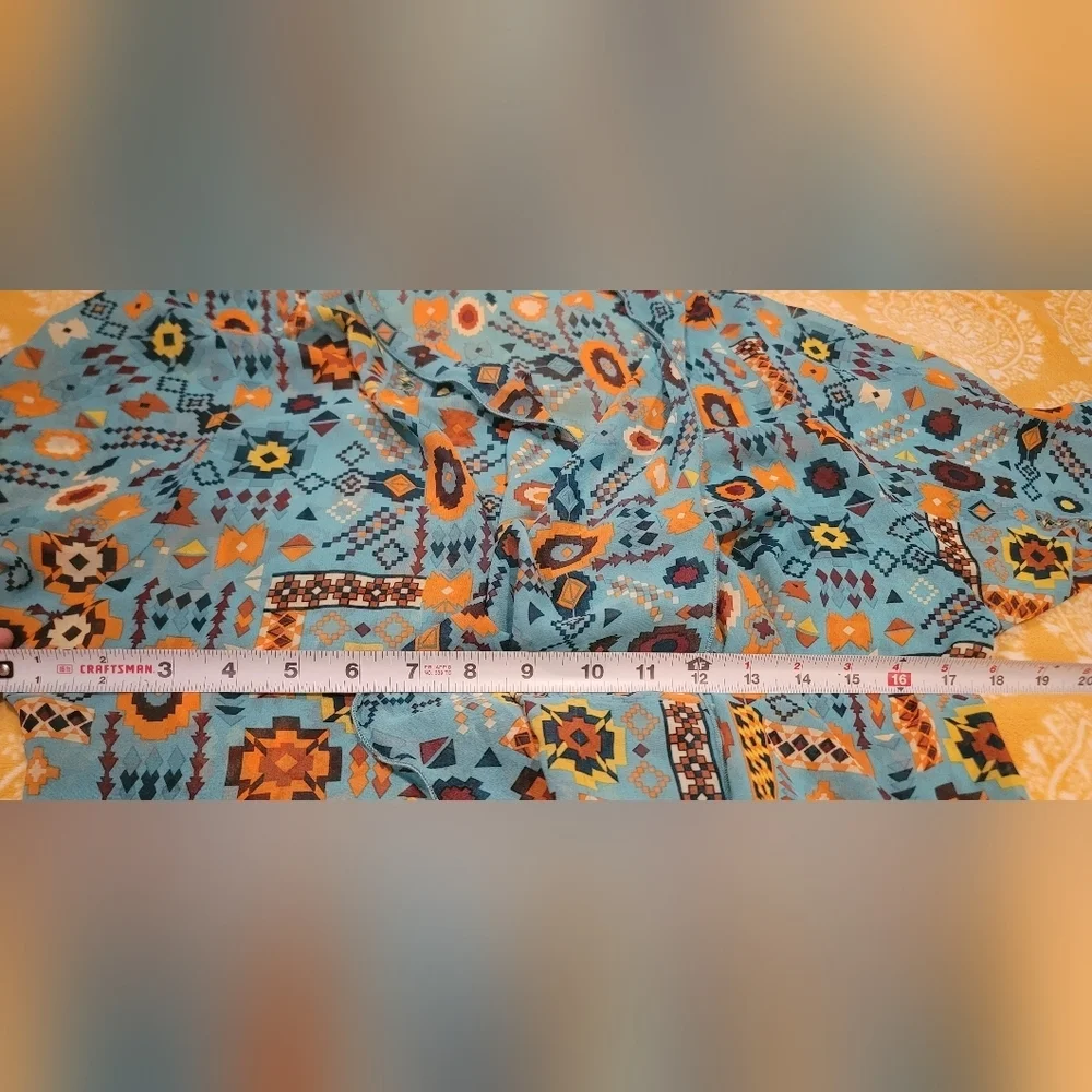 Lularoe Shirley Sheer Teal Multi-Colored Aztec Pattern SZ S UNICORN BeAuTiFuL - Picture 11 of 13